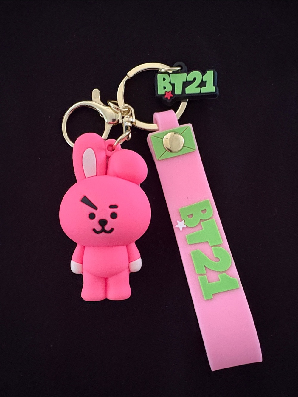 BT21 BTS Cooky Pink Bunny Keychain Bag Charm with Pink Strap